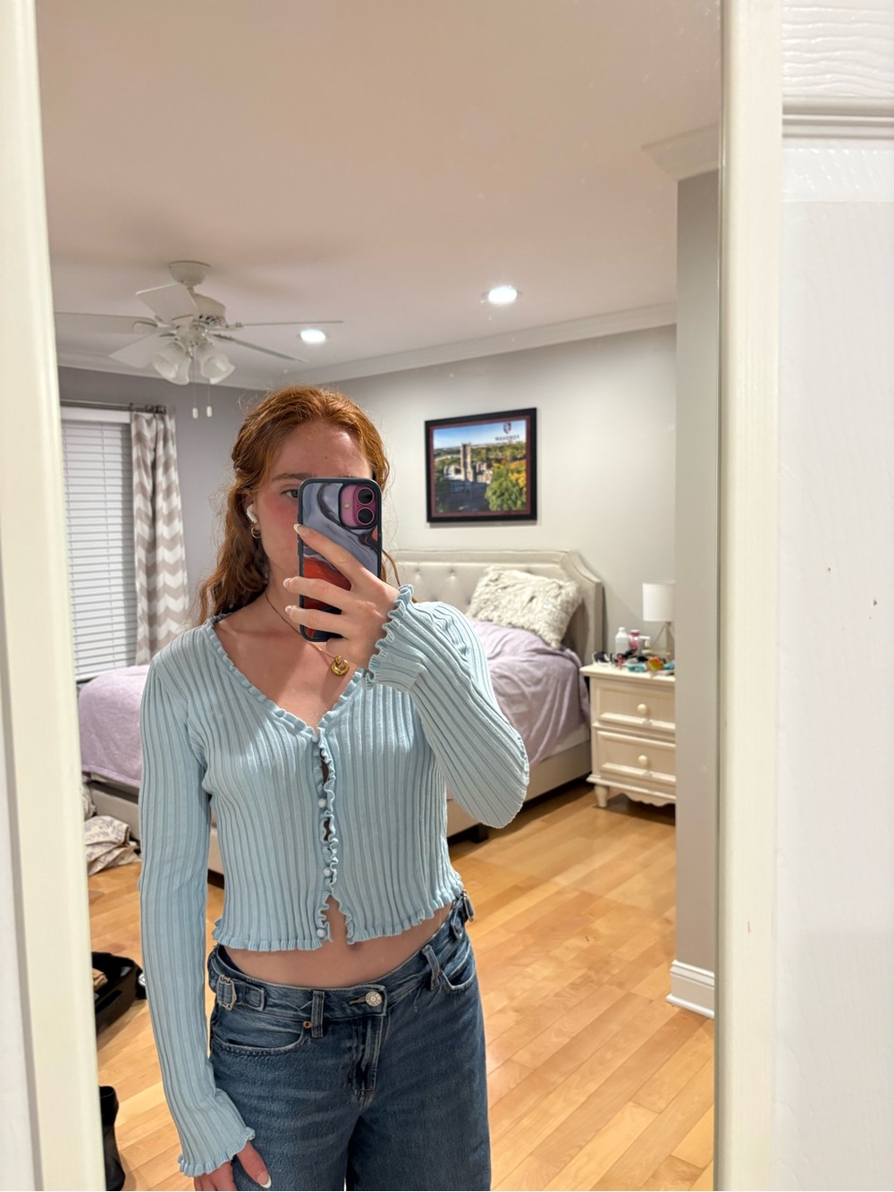 Princess Polly Pale Blue Ribbed Button Crop Top